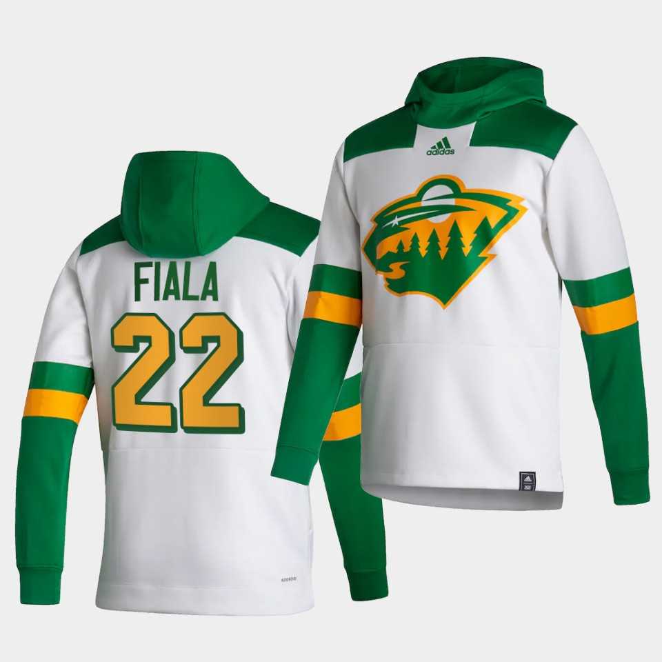 Men Minnesota Wild 22 Fiala White NHL 2021 Adidas Pullover Hoodie Jersey